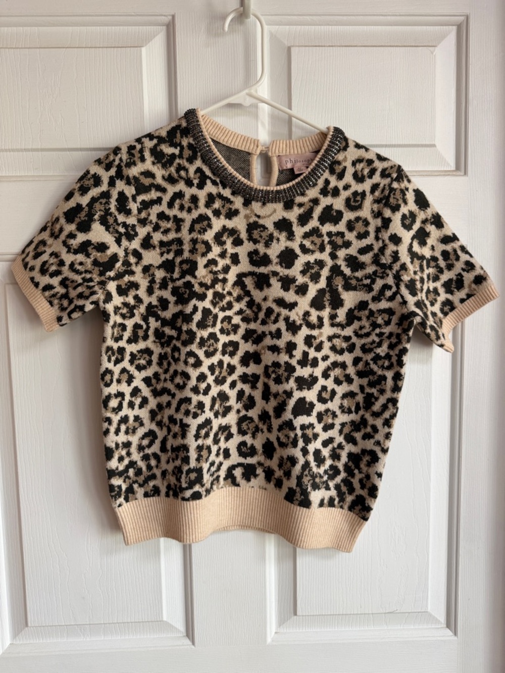 Philosophy Leopard-Print Short Sleeve Crewneck Sweater - Beige & Brown